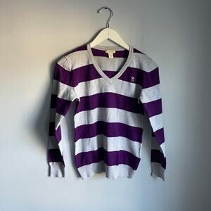 U.S.Polo Assn Y2k V neck Striped Sweater Purple Grey size Small